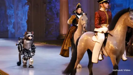 Futuristic Fashion: Robotic Cat and Horse on High-Res Catwalk – AI Generated Video | Hailuo AI
