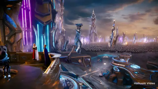 Futuristic King and His Cybernetic Army in Dystopian Metropolis – AI Generated Video | Hailuo AI