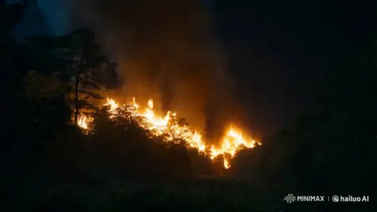 Dramatic Forest Fires Captured at Night – AI Generated Video | Hailuo AI