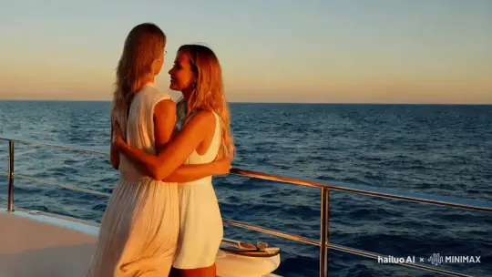 Mother and Daughter Embrace on Yacht, Capturing 70s Aesthetic – AI Generated Video | Hailuo AI