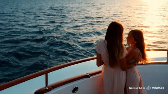 Mother and Daughter Embrace on Yacht at Sunset – AI Generated Video | Hailuo AI