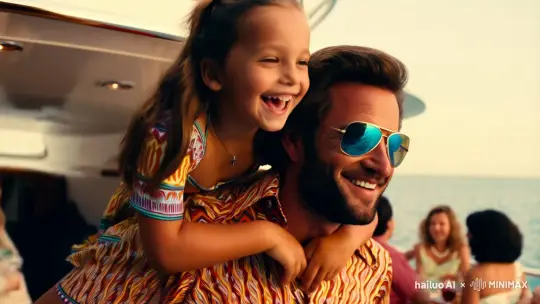 Father and Daughter Embrace Summer Joy on Yacht – AI Generated Video | Hailuo AI