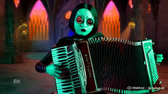 Gothic-Cyborg Girl Performs on Bandoneon in Futuristic Setting – AI Generated Video | Hailuo AI