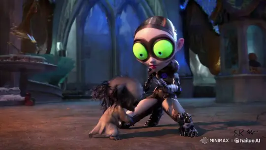 Gothic-Cyborg Girl Plays with Enigmatic Creature in High-Res – AI Generated Video | Hailuo AI