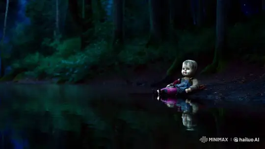 Eerie Doll Blinks in Moonlit Forest Lake – AI Generated Video | Hailuo AI