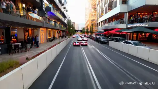 Supercar Racing Spectacle on Urban Street with Bystanders – AI Generated Video | Hailuo AI