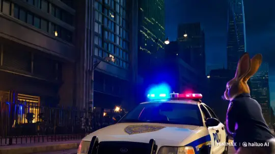 Rabbit Cop Engages in Dramatic Nighttime Shootout – AI Generated Video | Hailuo AI