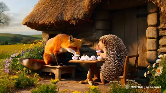 Fox and Hedgehog Share Tea in Countryside Cottage – AI Generated Video | Hailuo AI