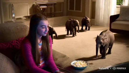 Teen Absorbed by TV Amidst Whimsical Elephant Decor – AI Generated Video | Hailuo AI
