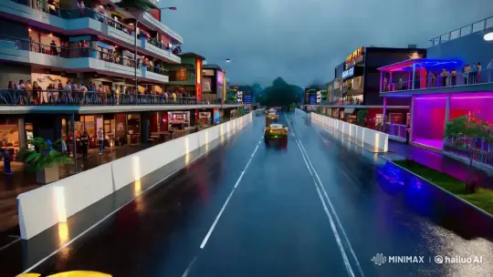High-Speed Supercar Celebration on Futuristic Urban Street – AI Generated Video | Hailuo AI