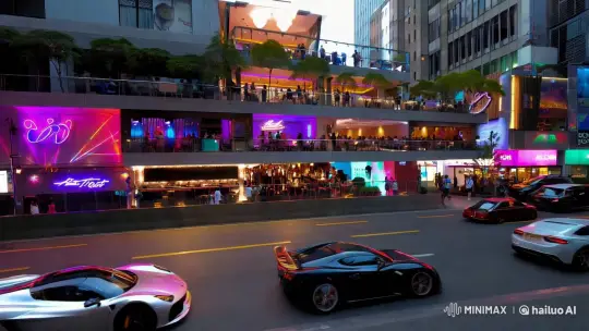Urban Aesthetic: Super Cars Parade on Modern Avenue – AI Generated Video | Hailuo AI