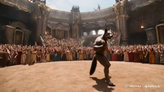Wolf-Faced Warrior Showcases Might in Mythical Arena – AI Generated Video | Hailuo AI