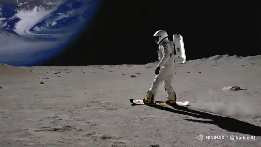 Lunar Snowboarding in Futuristic Space Suit – AI Generated Video | Hailuo AI