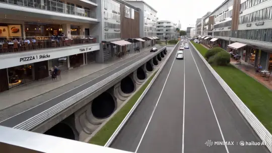 Urban Avenue: High-Speed Cars and Modern Architecture – AI Generated Video | Hailuo AI