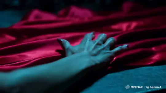 Woman's Hand on Red Silk in Moody Setting – AI Generated Video | Hailuo AI