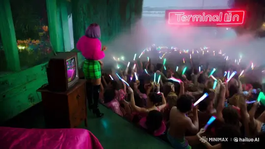 Colossal Rave and Miami Hotel Scene Fusion – AI Generated Video | Hailuo AI