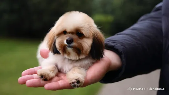 Man Holds Tiny Fluffy Dog in Palm – AI Generated Video | Hailuo AI