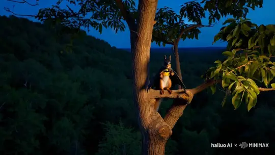 Squirrel in Miniature Batman Costume Stands Heroically in Moonlit Forest – AI Generated Video | Hailuo AI