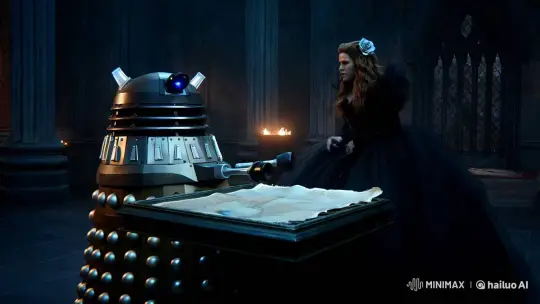 Dalek and Orc Woman Confer in Gothic Throne Room – AI Generated Video | Hailuo AI