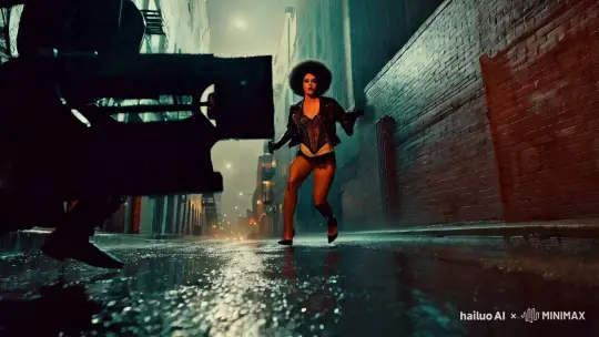 Afro-American Striptease Chase in Noir-Inspired Alley – AI Generated Video | Hailuo AI