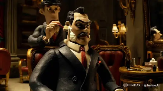 Claymation Noir Scene: Mafioso Shave in Opulent Salon – AI Generated Video | Hailuo AI