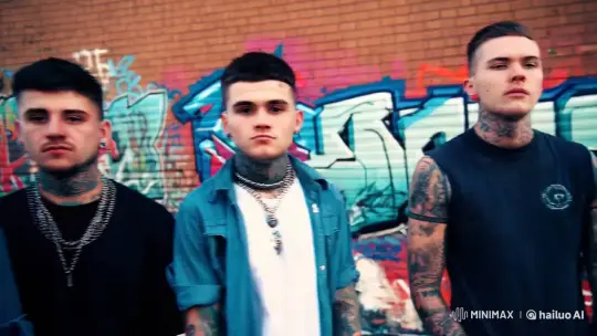 Young Men Against Graffiti-Backed Urban Wall – AI Generated Video | Hailuo AI