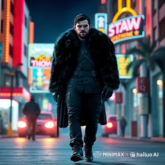 Determined Figure Walks Through Bustling Neon City at Night – AI Generated Video | Hailuo AI