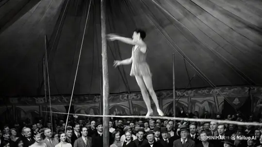 Vintage Circus Tightrope Acrobat Performance – AI Generated Video | Hailuo AI