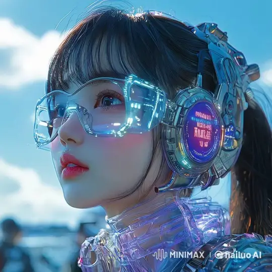 Futuristic Young Woman with Holographic Tech in Bright Day – AI Generated Video | Hailuo AI