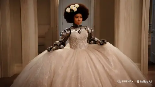 Robotic Bride Showcases Ethereal Beauty in Wedding Gown – AI Generated Video | Hailuo AI
