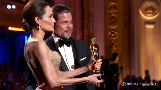 Angelina Jolie and Brad Pitt Receive Oscar in Grandeur – AI Generated Video | Hailuo AI