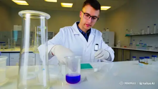 Scientist Conducts Catalyst Reaction in Pristine Lab – AI Generated Video | Hailuo AI