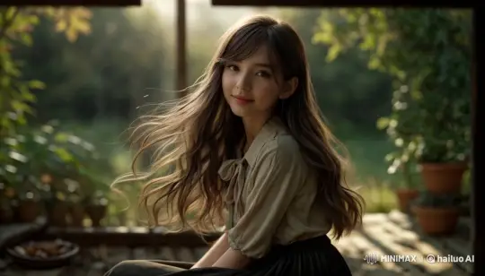 Tranquil Garden Scene with Serene Young Woman – AI Generated Video | Hailuo AI