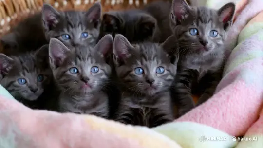 Adorable Grey Kittens in a Cozy Basket – AI Generated Video | Hailuo AI