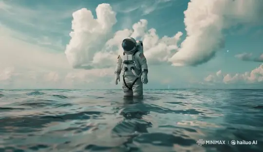 Astronaut Approaches Camera as Spaceship Descends – AI Generated Video | Hailuo AI
