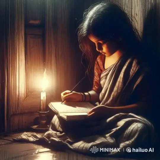 Young Girl Writes by Candlelight in Traditional Attire – AI Generated Video | Hailuo AI
