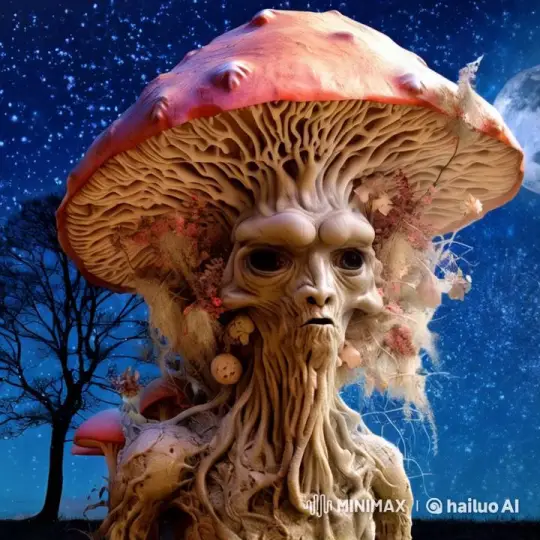 Mystical Mushroom Creature in Starry Night Sky – AI Generated Video | Hailuo AI