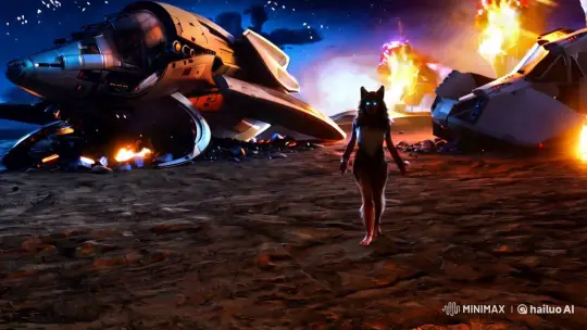 Space Crash Site: Cursed Wolf Girl Action Film – AI Generated Video | Hailuo AI
