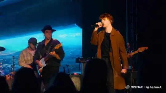 Energetic Male Singer Performs with Band, Crowd Riled Up, Sci-Fi Visuals – AI Generated Video | Hailuo AI