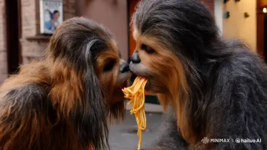 Wookiees Share Spaghetti in Romantic 'Lady and the Tramp' Moment – AI Generated Video | Hailuo AI