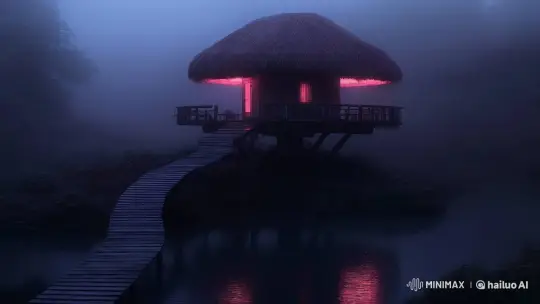 Enchanted Evening: Stilted Hut in Misty Forest – AI Generated Video | Hailuo AI