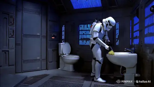 Stormtrooper's Mundane Task in Death Star's Bathroom – AI Generated Video | Hailuo AI