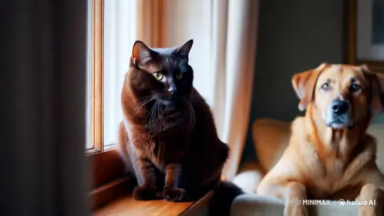 Cat and Dog Share a Silently Playful Moment – AI Generated Video | Hailuo AI