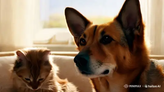 Ultra-HD Cat and Dog Interaction with Cinematic Aesthetics – AI Generated Video | Hailuo AI