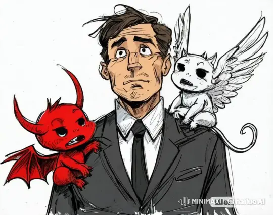 Man Caught Between Winged Creature and Miniature Devil – AI Generated Video | Hailuo AI