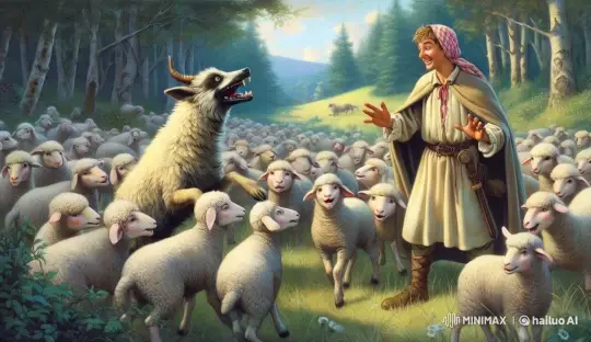 Shepherd Meets Unusual Sheep in Peaceful Forest Clearing – AI Generated Video | Hailuo AI