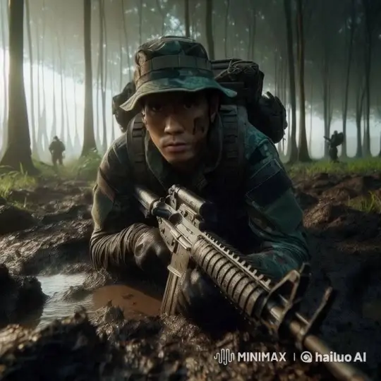 Stealthy Soldiers Advance Through Misty Forest – AI Generated Video | Hailuo AI