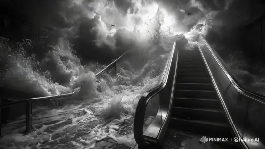 Surreal Escalator Emerging from Ocean Waves – AI Generated Video | Hailuo AI