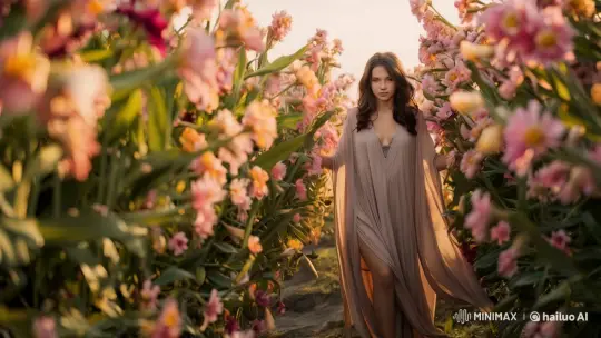 Golden Hour Flower Field Serenity – AI Generated Video | Hailuo AI