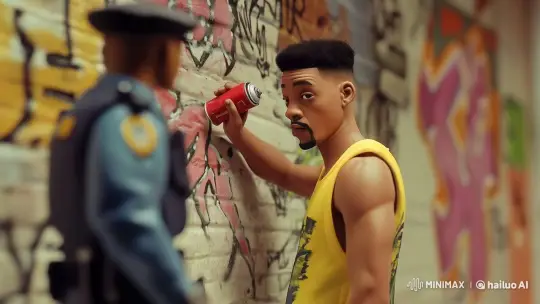 Animated Will Smith Character Faces Surprise Encounter with Officer – AI Generated Video | Hailuo AI